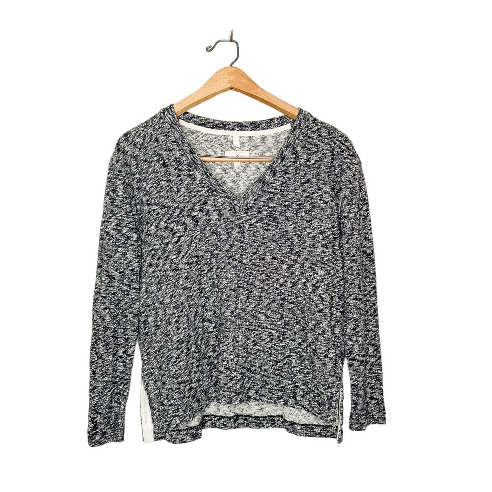 Lou & Grey Marled Knit Boxy Fit V Neck‎ Long Sleeve Top Small S